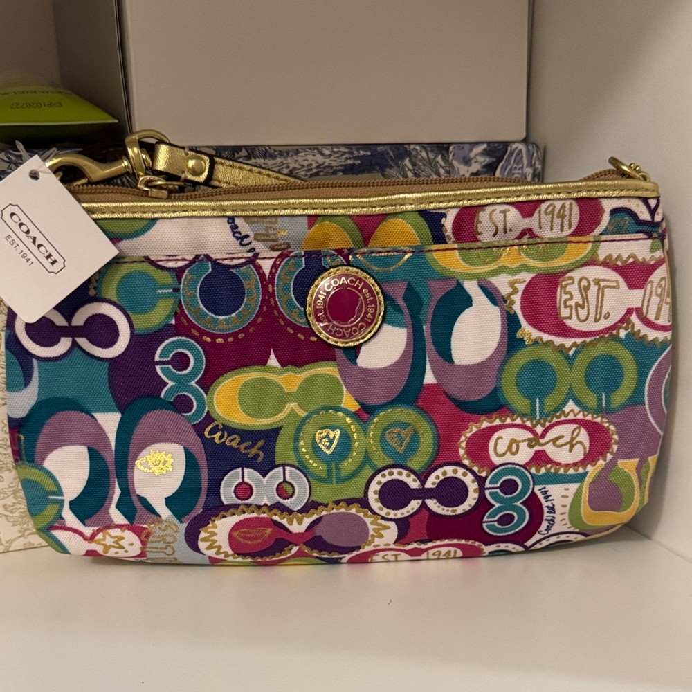 Coach Poppy Colorful Graphic Wristlet